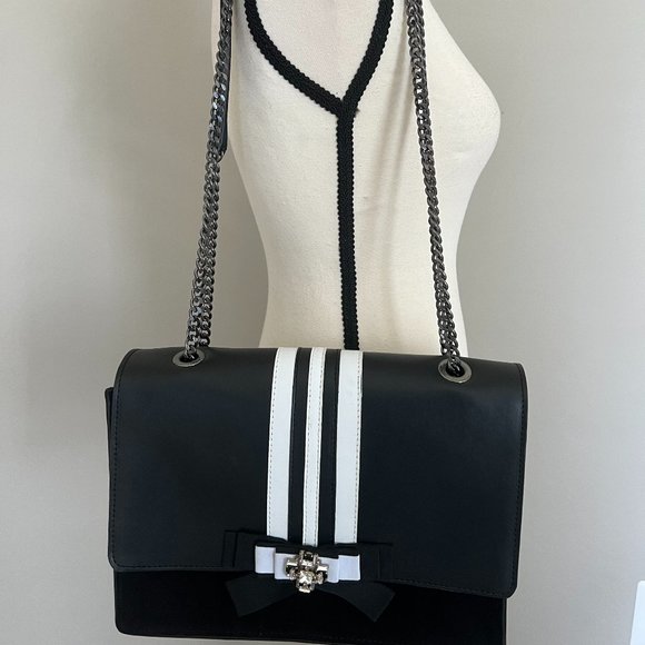 ANNE FONTAINE BLACK / WHITE ONIGHT CRYSTAL EMBELLISHED CALFKSIN LEATHER AND SUED - Picture 3 of 12